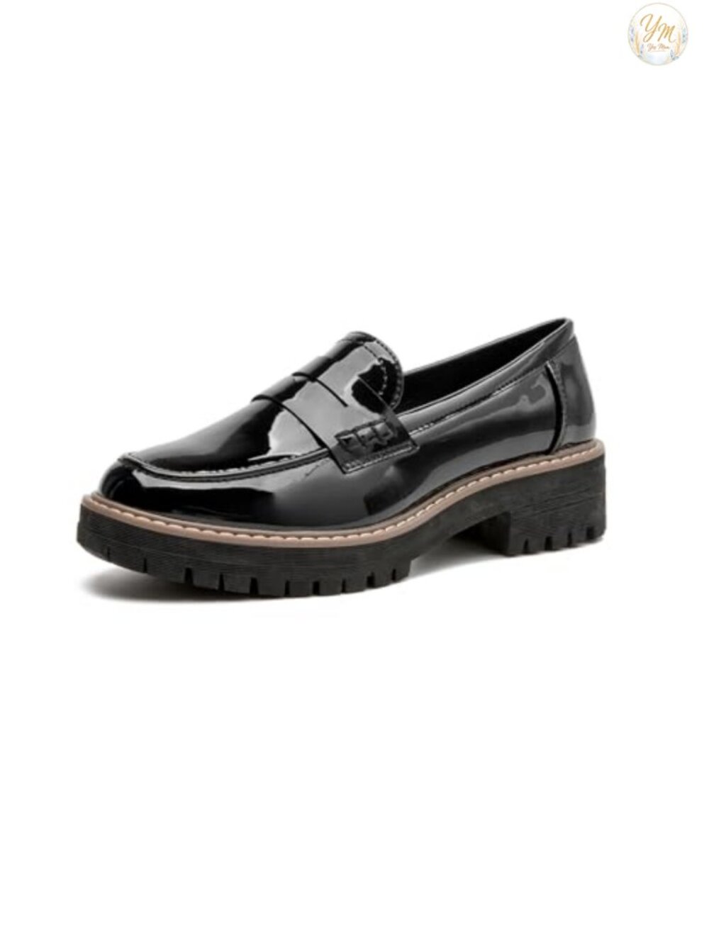 Womens Patent Leather Platform Penny Loafers Comfortable Slip-On Work Shoes